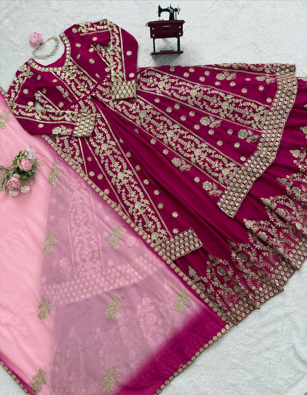 Prazu Fashion Maroon Georgette Thread Sequin Lehenga Style Suit