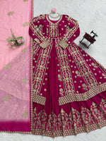 Thumbnail for Prazu Fashion Maroon Georgette Thread Sequin Lehenga Style Suit
