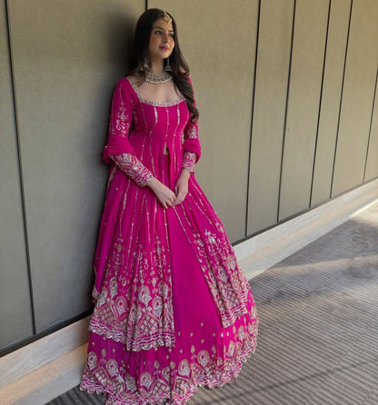 Prazu Fashion Pink Georgette Thread Sequin Lehenga Style Suit - Distacart