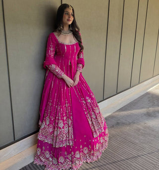 Prazu Fashion Pink Georgette Thread Sequin Lehenga Style Suit
