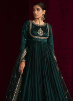 Thumbnail for Prazu Fashion Teal Japan Satin Thread Sequence Anarkali Suit