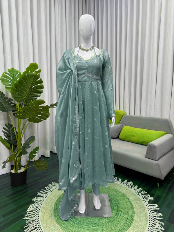 Buy Prazu Fashion Dusty Mint Green Fendy Silk Thread Sequence Anarkali Suit Online at Low Prices - Indian Store Buy Prazu Fashion Dusty Mint Green Fendy Silk Thread Sequence Anarkali Suit Online at Low Prices - Indian Store