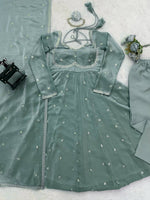 Thumbnail for Prazu Fashion Dusty Mint Green Fendy Silk Thread Sequence Anarkali Suit