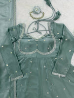 Thumbnail for Prazu Fashion Dusty Mint Green Fendy Silk Thread Sequence Anarkali Suit