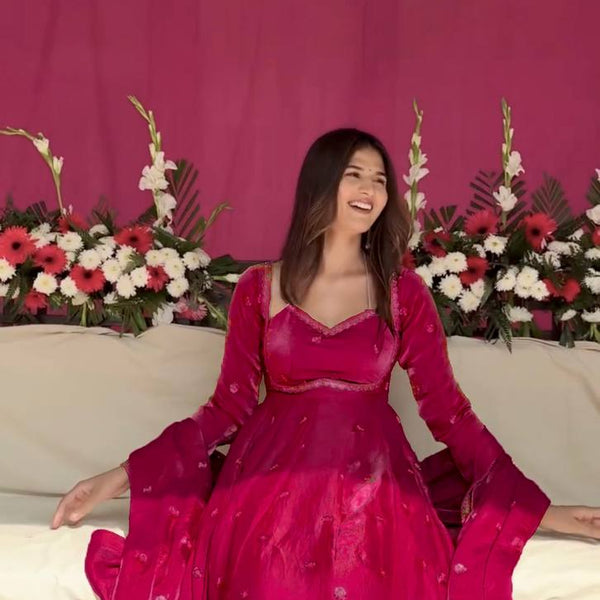 Prazu Fashion Pink Fendy Silk Thread Sequence Anarkali Suit