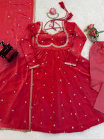 Thumbnail for Prazu Fashion Red Fendy Silk Thread Sequence Anarkali Suit