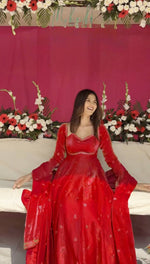 Thumbnail for Prazu Fashion Red Fendy Silk Thread Sequence Anarkali Suit