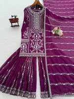 Thumbnail for Prazu Fashion Purple Georgette Thread Sequence Sharara Suit
