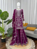 Thumbnail for Prazu Fashion Purple Georgette Thread Sequence Sharara Suit