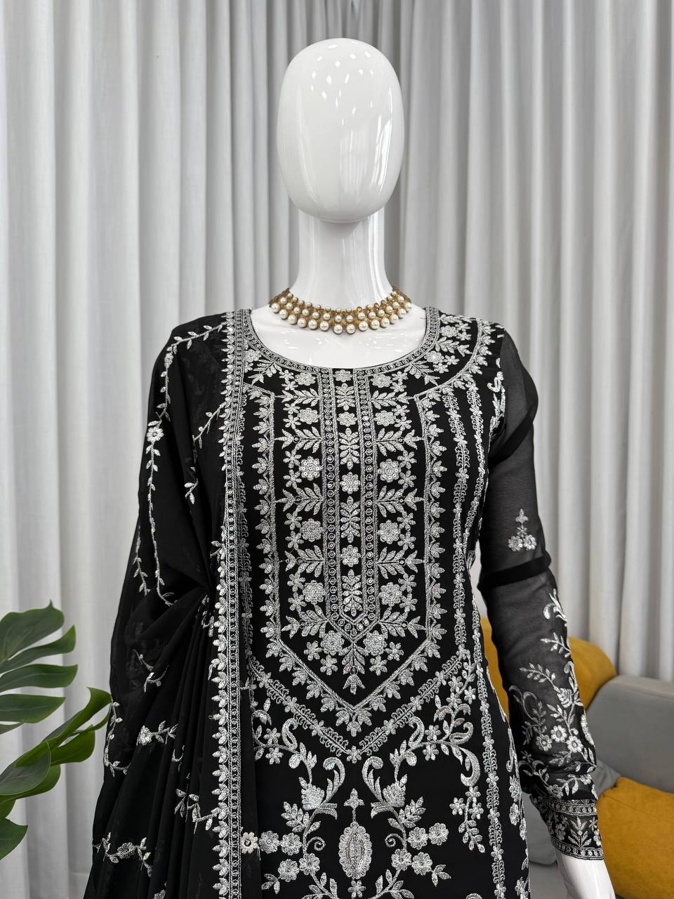 Prazu Fashion Black Georgette Thread Sequence Sharara Suit