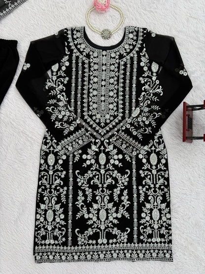 Prazu Fashion Black Georgette Thread Sequence Sharara Suit - Distacart