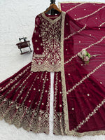 Thumbnail for Prazu Fashion Wine Georgette Thread Sequence Sharara Suit