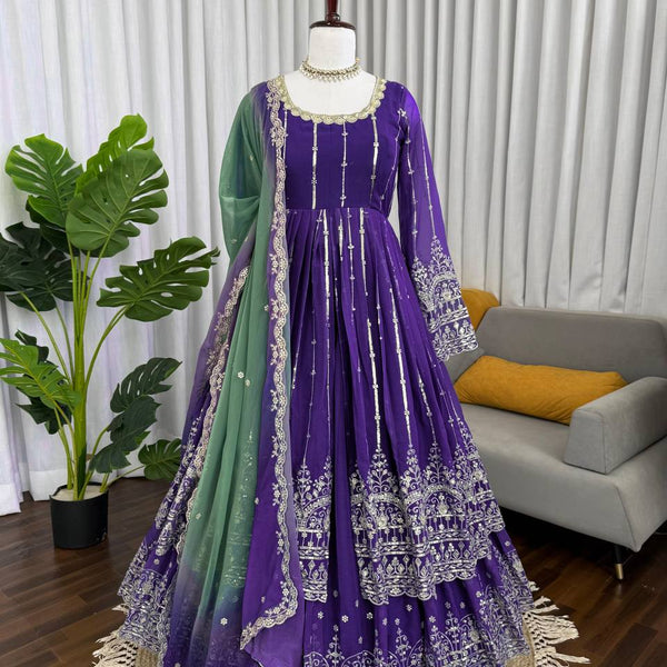 Prazu Fashion Blue Georgette Sequins Lehenga Style Wedding Suit