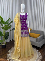 Thumbnail for Prazu Fashion Purple Jacquard Thread With Sequence Designer Palazzo Suit - Dista