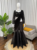 Thumbnail for Prazu Fashion Black Georgette Thread With Sequence Western Sharara Suit - Dista