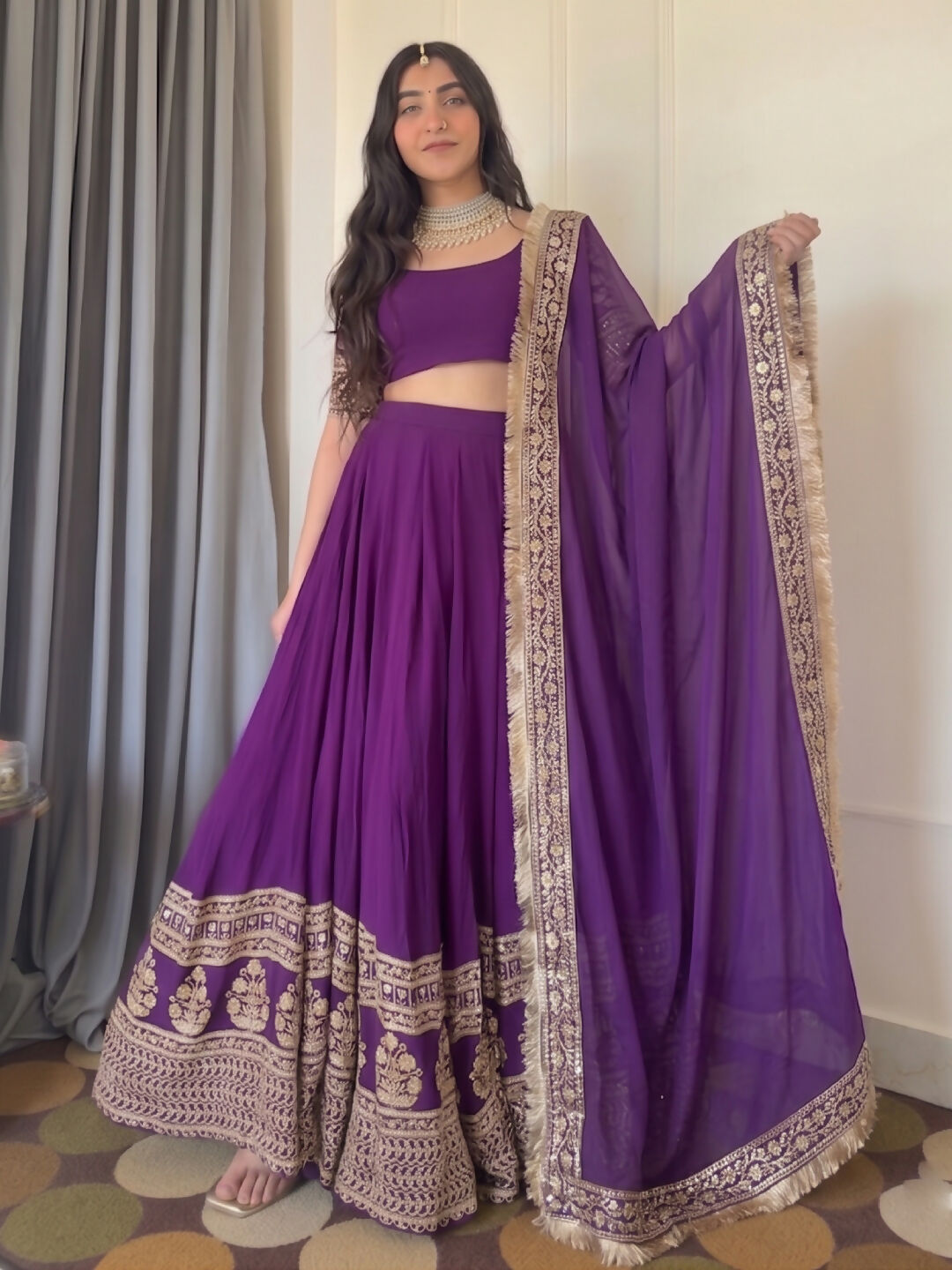 Jihu Culture Women's Purple Zari Embroidery Work Lehenga Choli