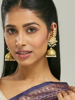 Thumbnail for Nuyug 22K Gold-Plated Floral Jhumki Kundan Studded Kanauti Earrings