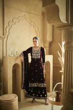 Thumbnail for Anaita Purple Embroidered Work Velvet Stitched Plazo Suit - Distacart