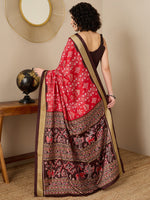 Thumbnail for NOZ2TOZ Women's Bhagalpuri Silk Brown Printed Ready to Wear With Blouse Piece - Distacart