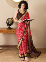 Thumbnail for NOZ2TOZ Women's Bhagalpuri Silk Brown Printed Ready to Wear With Blouse Piece - Distacart