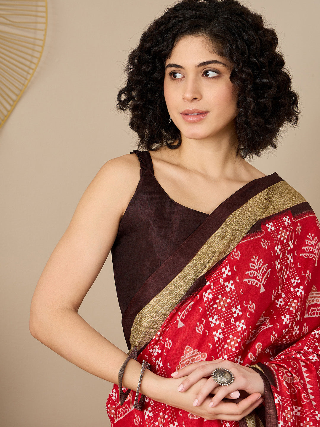 NOZ2TOZ Women's Bhagalpuri Silk Brown Printed Ready to Wear With Blouse Piece - Distacart