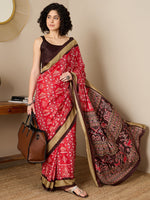 Thumbnail for NOZ2TOZ Women's Bhagalpuri Silk Brown Printed Ready to Wear With Blouse Piece - Distacart