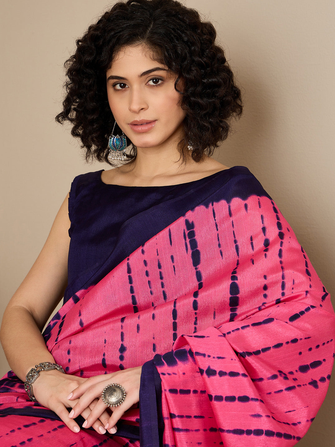 NOZ2TOZ Women's Bhagalpuri Silk Navy Blue Printed Ready to Wear With Blouse Piece - Distacart