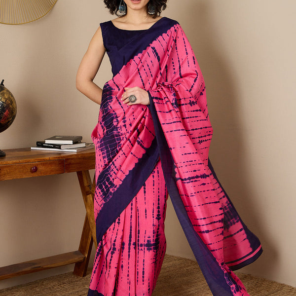 NOZ2TOZ Women's Bhagalpuri Silk Navy Blue Printed Ready to Wear With Blouse Piece - Distacart