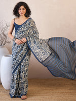 Thumbnail for NOZ2TOZ Women's Bhagalpuri Silk Off White Printed Designer Saree With Blouse Piece - Distacart