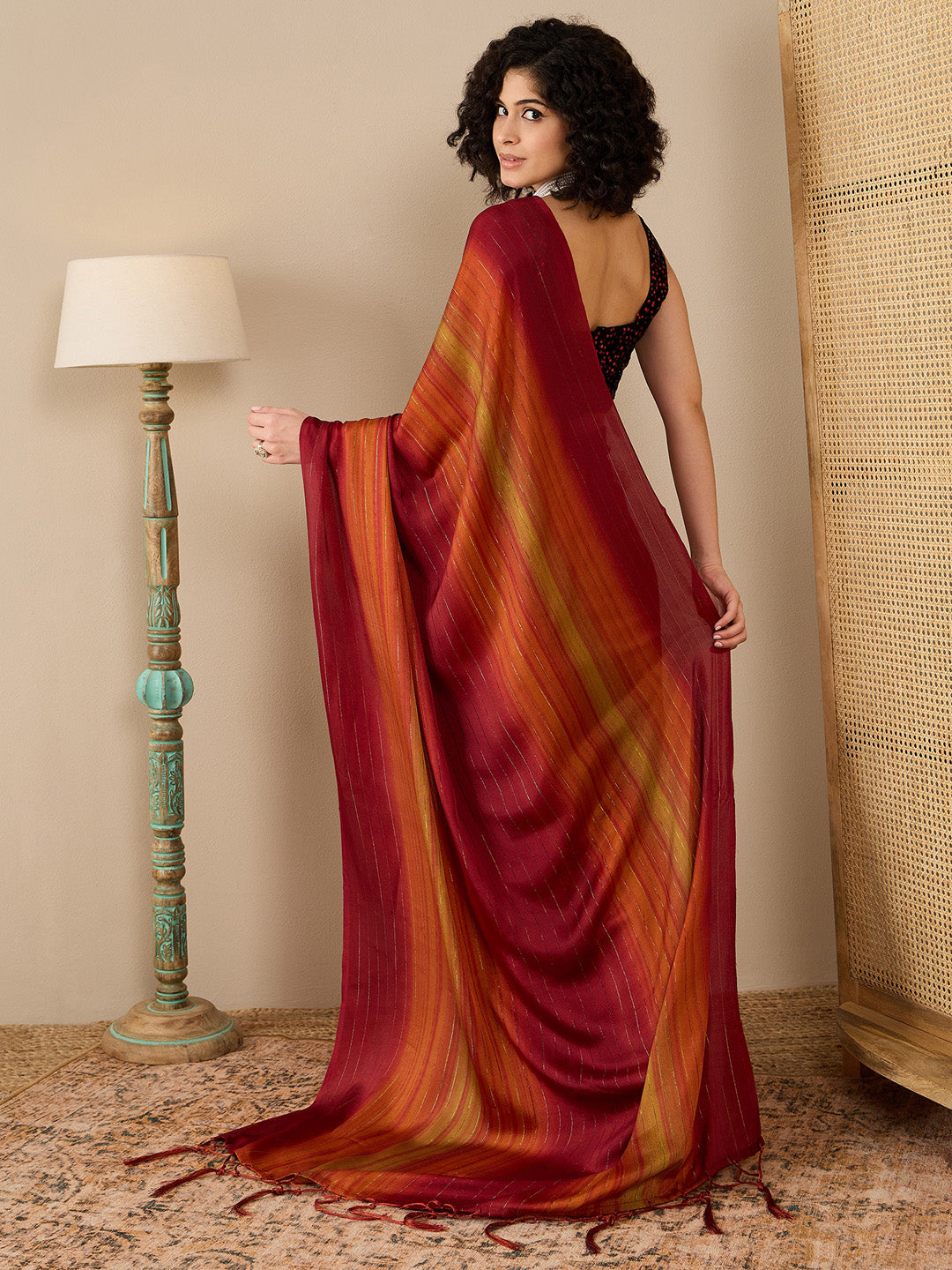 NOZ2TOZ Women's Poly Georgette Maroon Solid Ready to Wear With Blouse Piece - Distacart