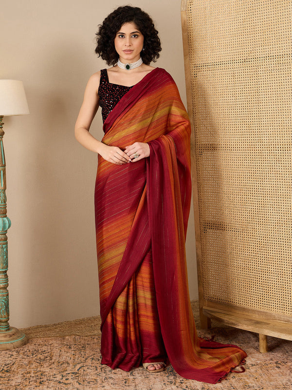 NOZ2TOZ Women's Poly Georgette Maroon Solid Ready to Wear With Blouse Piece - Distacart