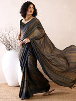 Thumbnail for NOZ2TOZ Women's Poly Georgette Black Solid Ready to Wear With Blouse Piece - Distacart