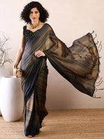 Thumbnail for NOZ2TOZ Women's Poly Georgette Black Solid Ready to Wear With Blouse Piece - Distacart