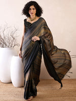 Thumbnail for NOZ2TOZ Women's Poly Georgette Black Solid Ready to Wear With Blouse Piece - Distacart