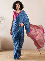Thumbnail for NOZ2TOZ Women's Silk Blend Blue Digital Print Ready to Wear With Blouse Piece - Distacart