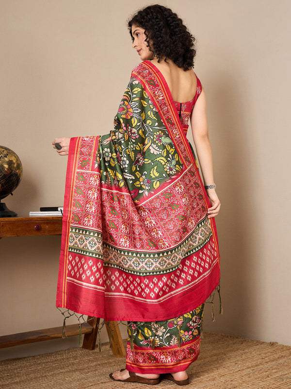 NOZ2TOZ Women's Bhagalpuri Silk Red Printed Ready to Wear With Blouse Piece - Distacart