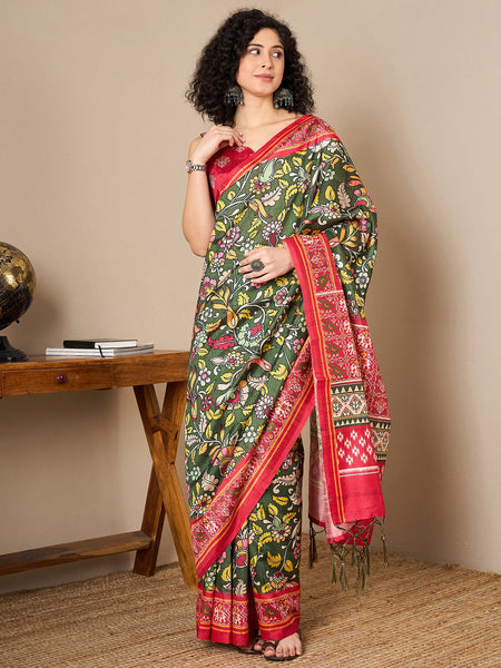 NOZ2TOZ Women's Bhagalpuri Silk Red Printed Ready to Wear With Blouse Piece - Distacart