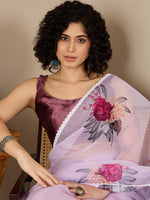 Thumbnail for NOZ2TOZ Women's Organza Magenta Digital Print Ready to Wear With Blouse Piece - Distacart