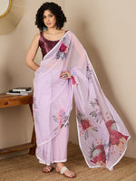 Thumbnail for NOZ2TOZ Women's Organza Magenta Digital Print Ready to Wear With Blouse Piece - Distacart