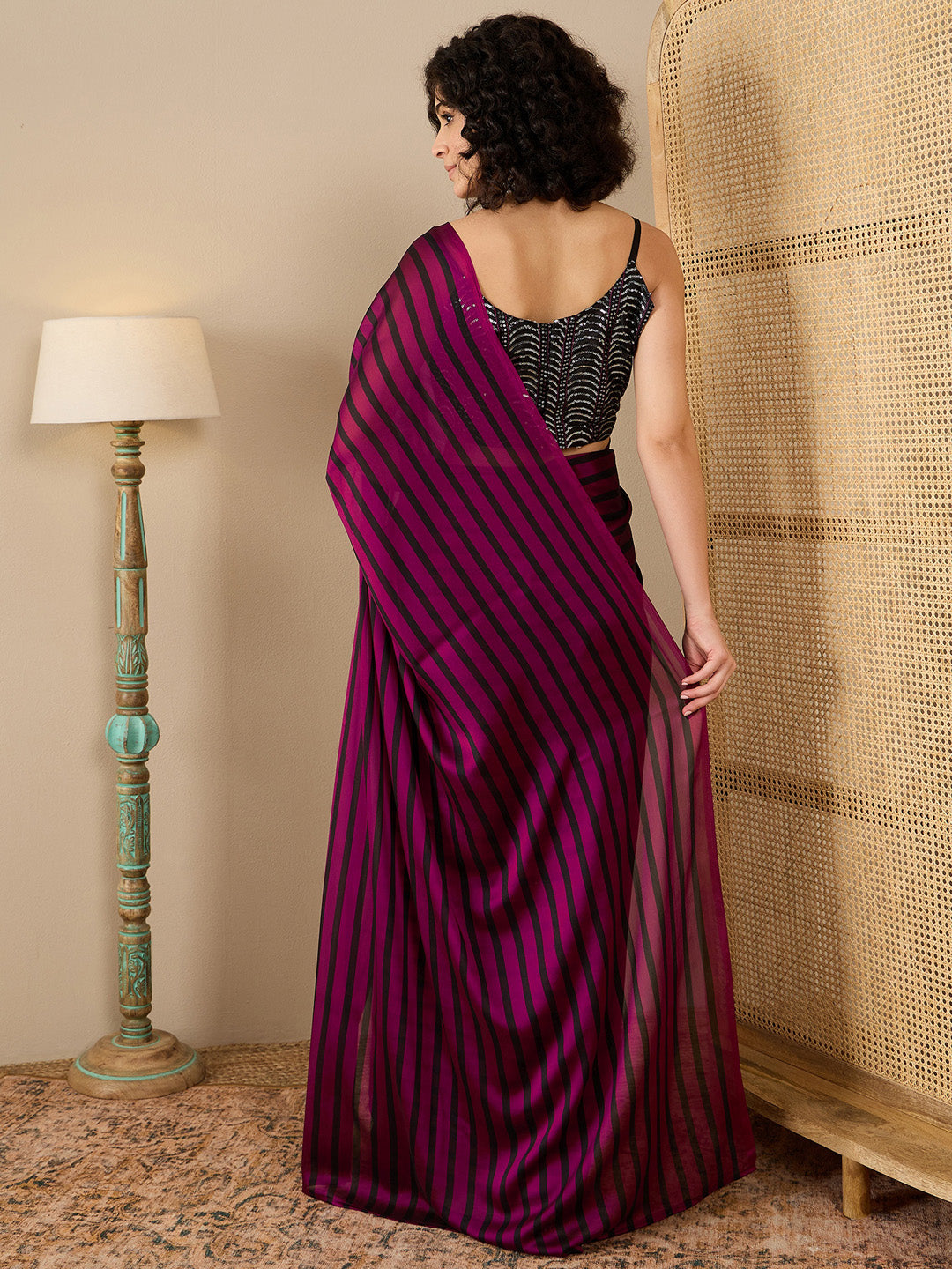 NOZ2TOZ Women's Georgette Black Solid Ready to Wear With Blouse Piece - Distacart