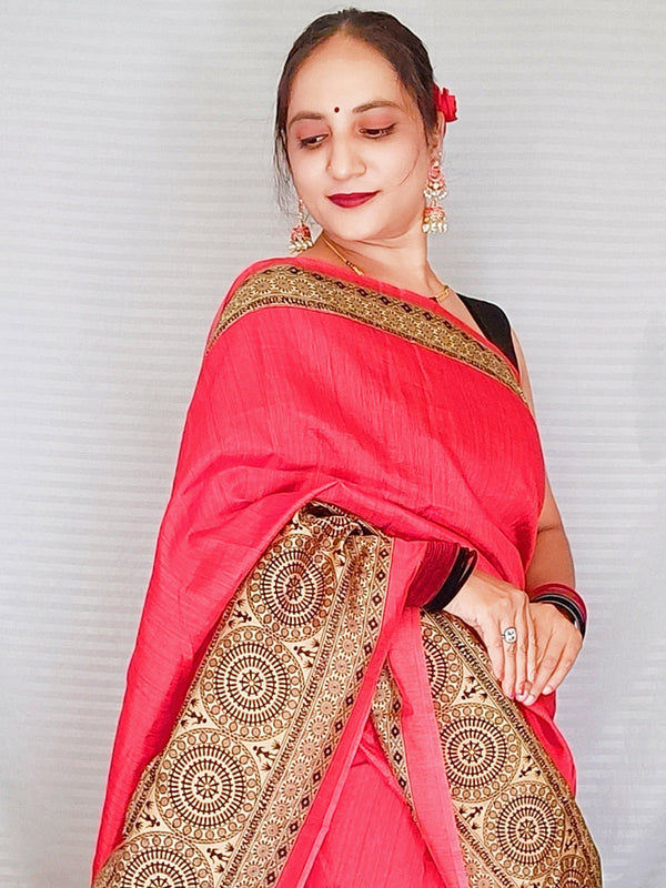 NOZ2TOZ Women's Art Silk Red Printed Ready to Wear With Blouse Piece - Distacart
