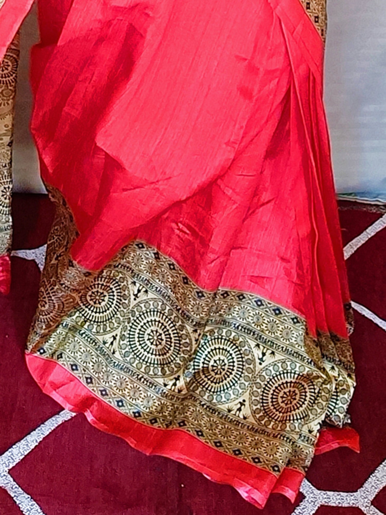NOZ2TOZ Women's Art Silk Red Printed Ready to Wear With Blouse Piece - Distacart