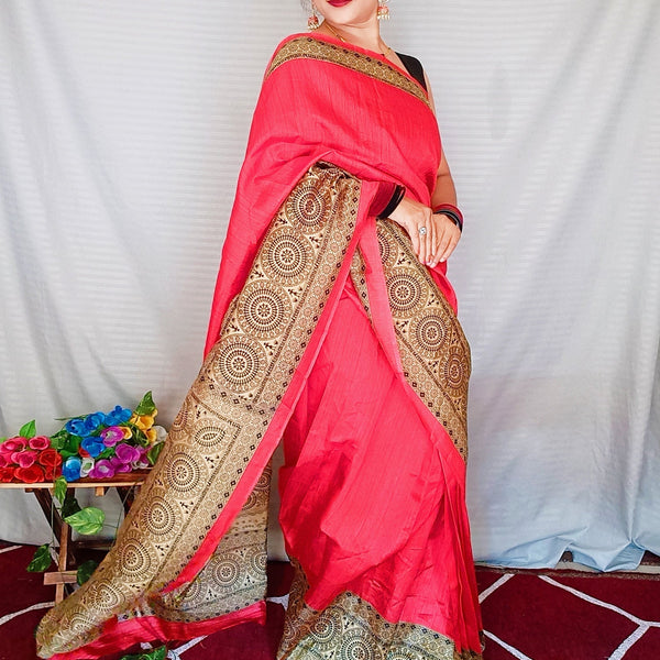 NOZ2TOZ Women's Art Silk Red Printed Ready to Wear With Blouse Piece - Distacart