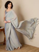 Thumbnail for NOZ2TOZ Women's Poly Georgette Grey Solid Ready to Wear With Blouse Piece - Distacart