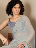 Thumbnail for NOZ2TOZ Women's Poly Georgette Grey Solid Ready to Wear With Blouse Piece - Distacart