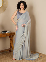 Thumbnail for NOZ2TOZ Women's Poly Georgette Grey Solid Ready to Wear With Blouse Piece - Distacart