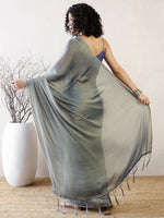 Thumbnail for NOZ2TOZ Women's Poly Georgette Blue Solid Ready to Wear With Blouse Piece - Distacart