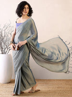 Thumbnail for NOZ2TOZ Women's Poly Georgette Blue Solid Ready to Wear With Blouse Piece - Distacart