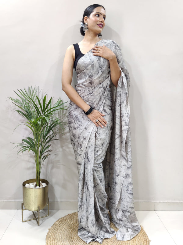 NOZ2TOZ Women's Chiffon Grey Printed Ready to Wear With Blouse Piece - Distacart