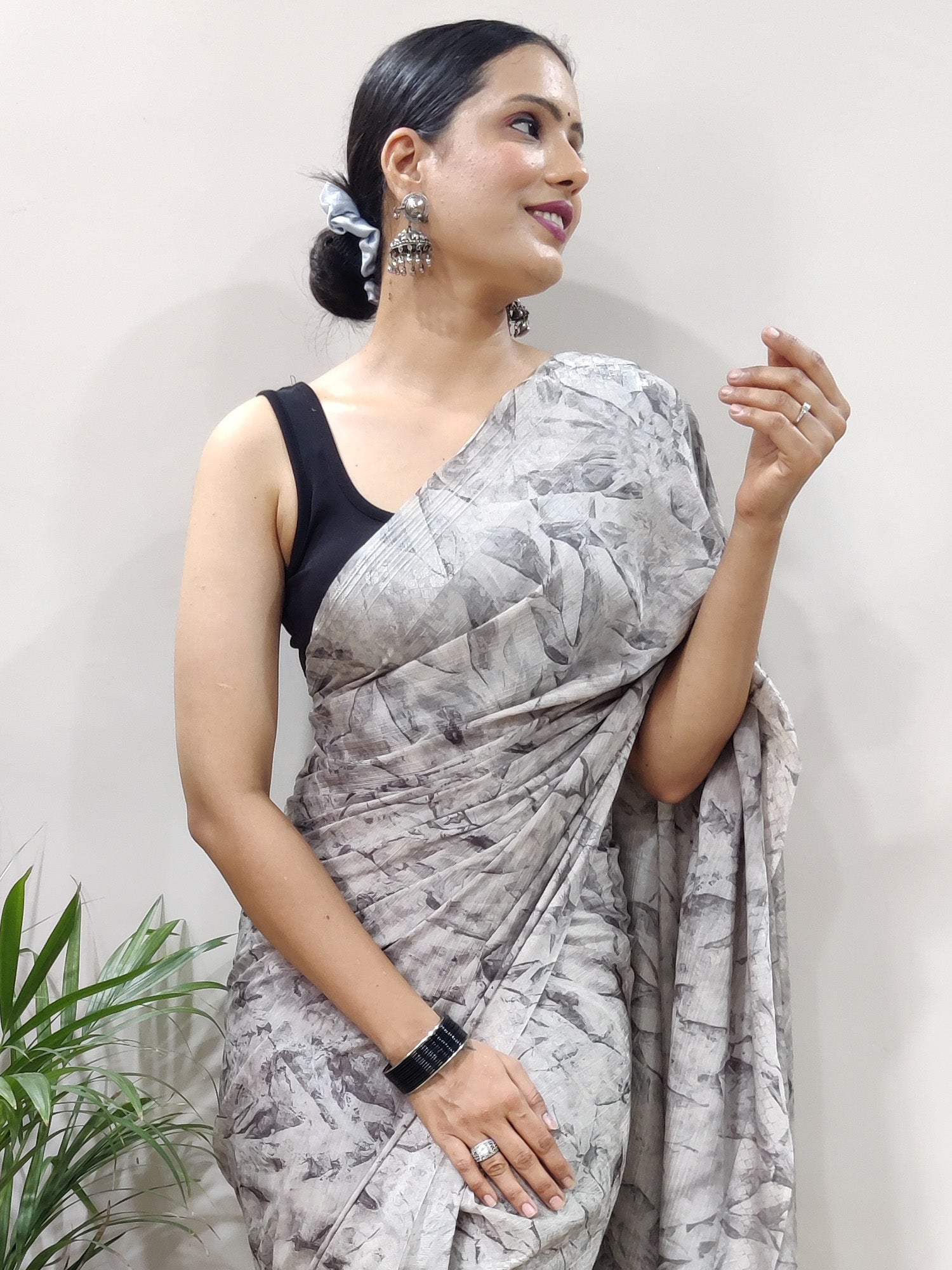 NOZ2TOZ Women's Chiffon Grey Printed Ready to Wear With Blouse Piece - Distacart